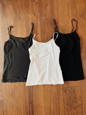 Cotton Spaghetti Strap Camisole Tank Tops Adjustable Straps Black and White Set